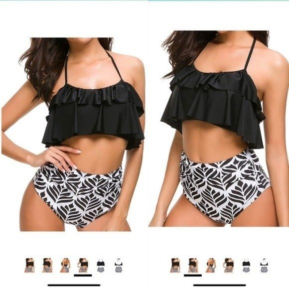 Color Sun NWT Black White Halter Bikini - Picture 2 of 9